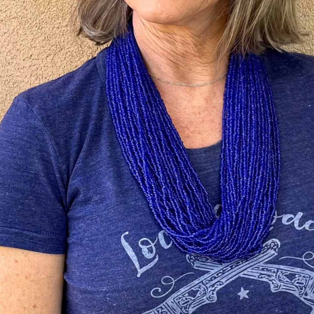 Bali Bead Royal Blue Multi-Strand Beaded Necklace - Picture 7 of 7